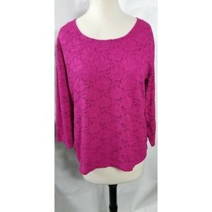 Chicos 2 Womens Lace Floral Shirt Pink Sheer